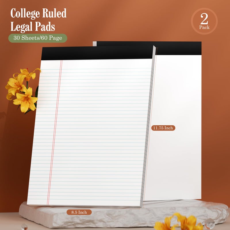 PINJINGPRO Legal Pads 8.5 x 11 White Note Pads 2 Pack - Double-Sided Printing & Perforated College Ruled Sheets - 30 Sheets Premium Thick Paper, No Ink Bleeding - Good for Office Supplies, Homework, Notes - Image 2